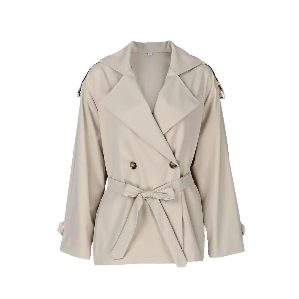 Kort Beige Trenchjakke Med Brede Revers