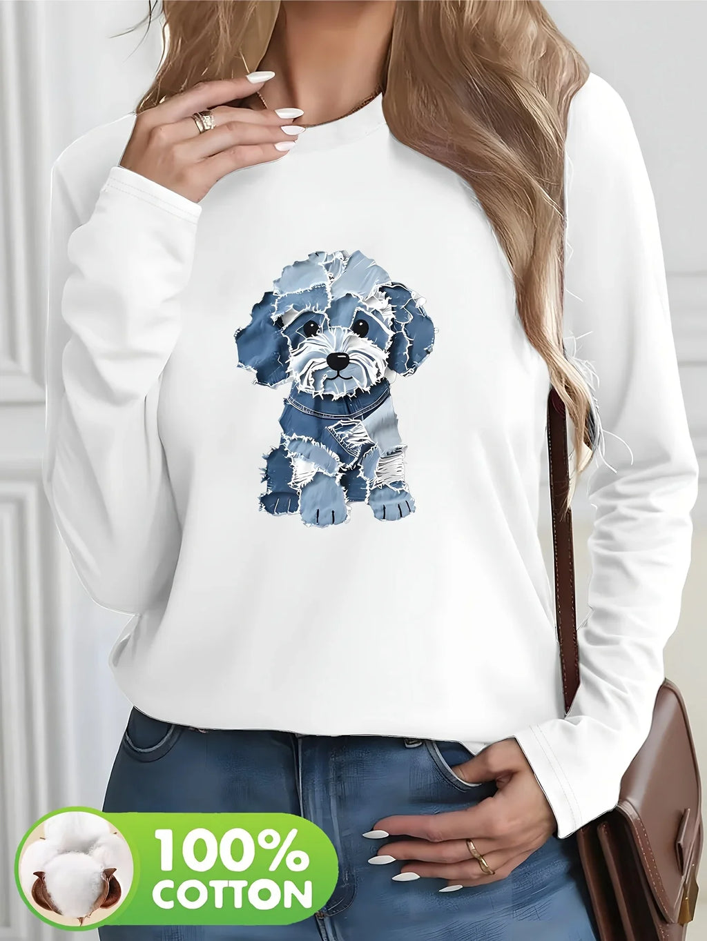 Grafisk Langærmet T-shirt i Bomuld