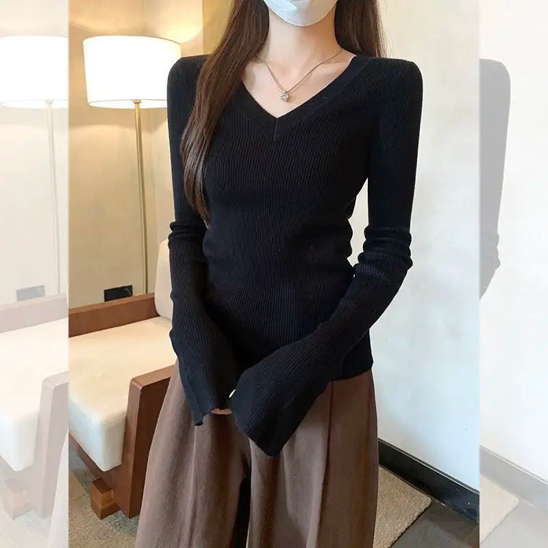 Finribbet V-Hals Pullover