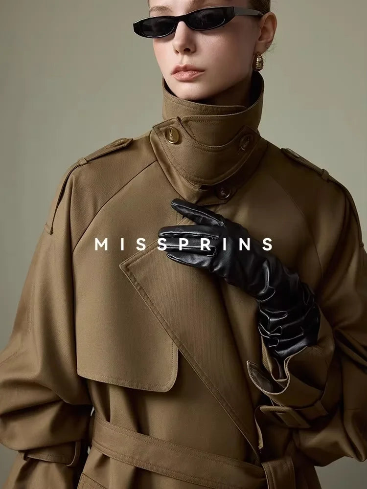 Brun Trenchcoat Med Høj Krave