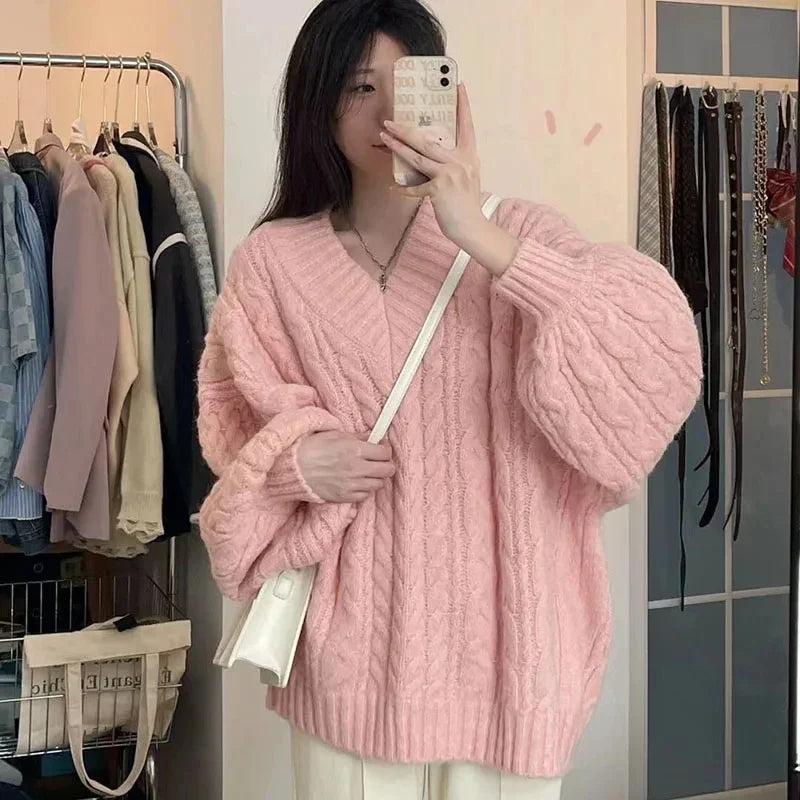 Kabelstrikket Oversize-Pullover