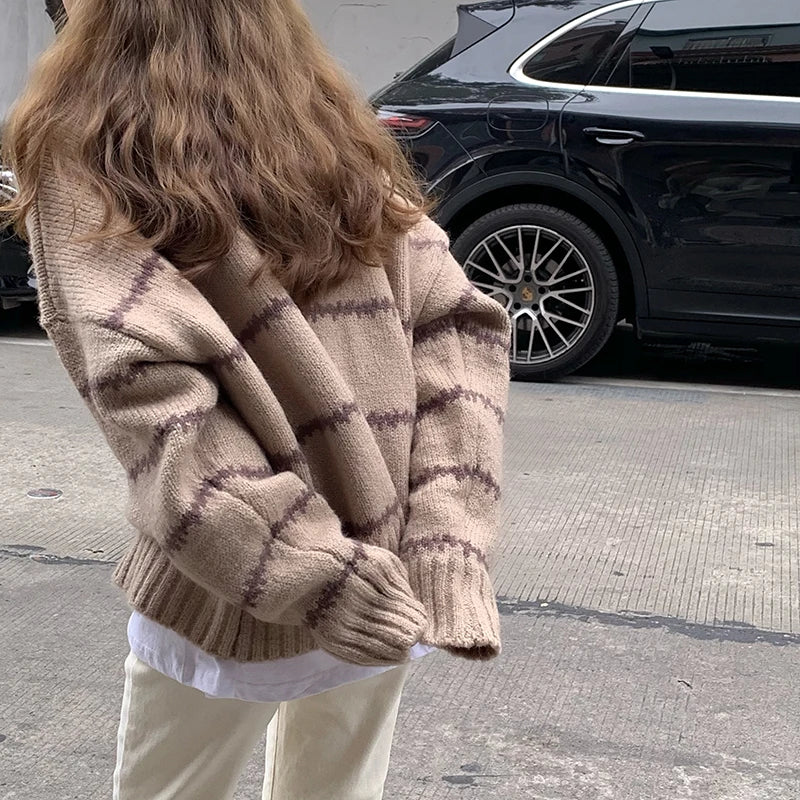 Afslappet Strikket Stribet Sweater