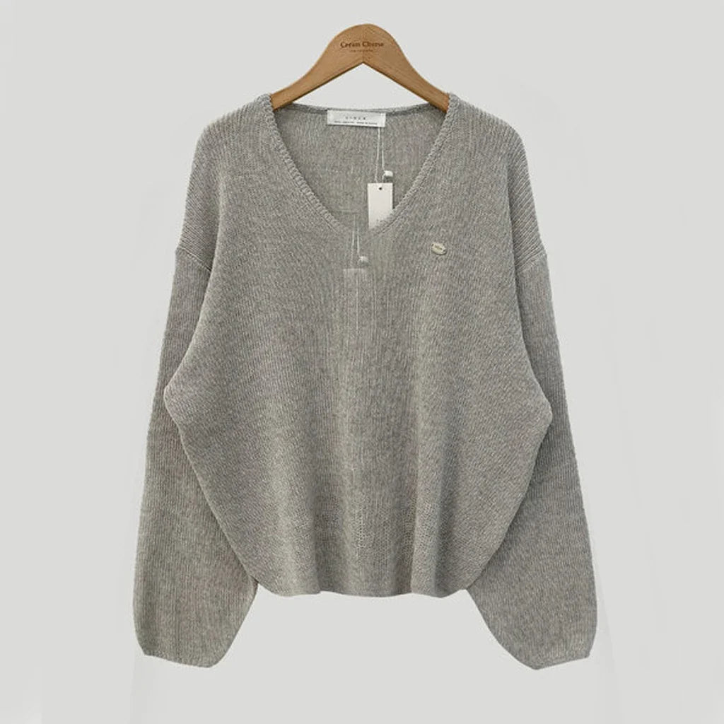 Afslappet Strikbluse Med V-Hals