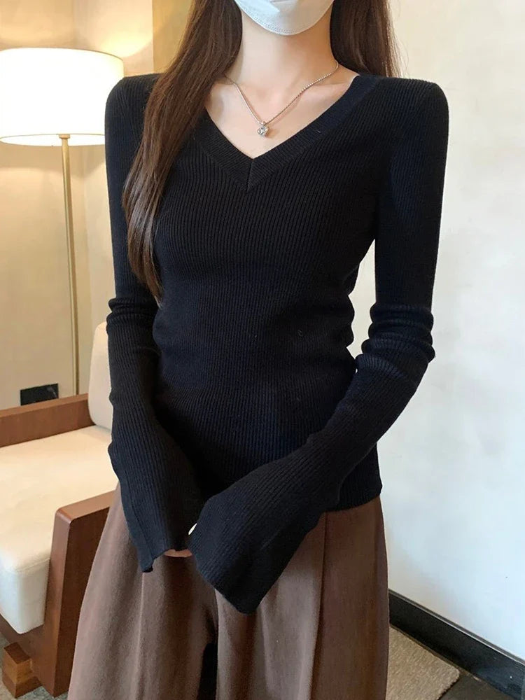 Finribbet V-Hals Pullover