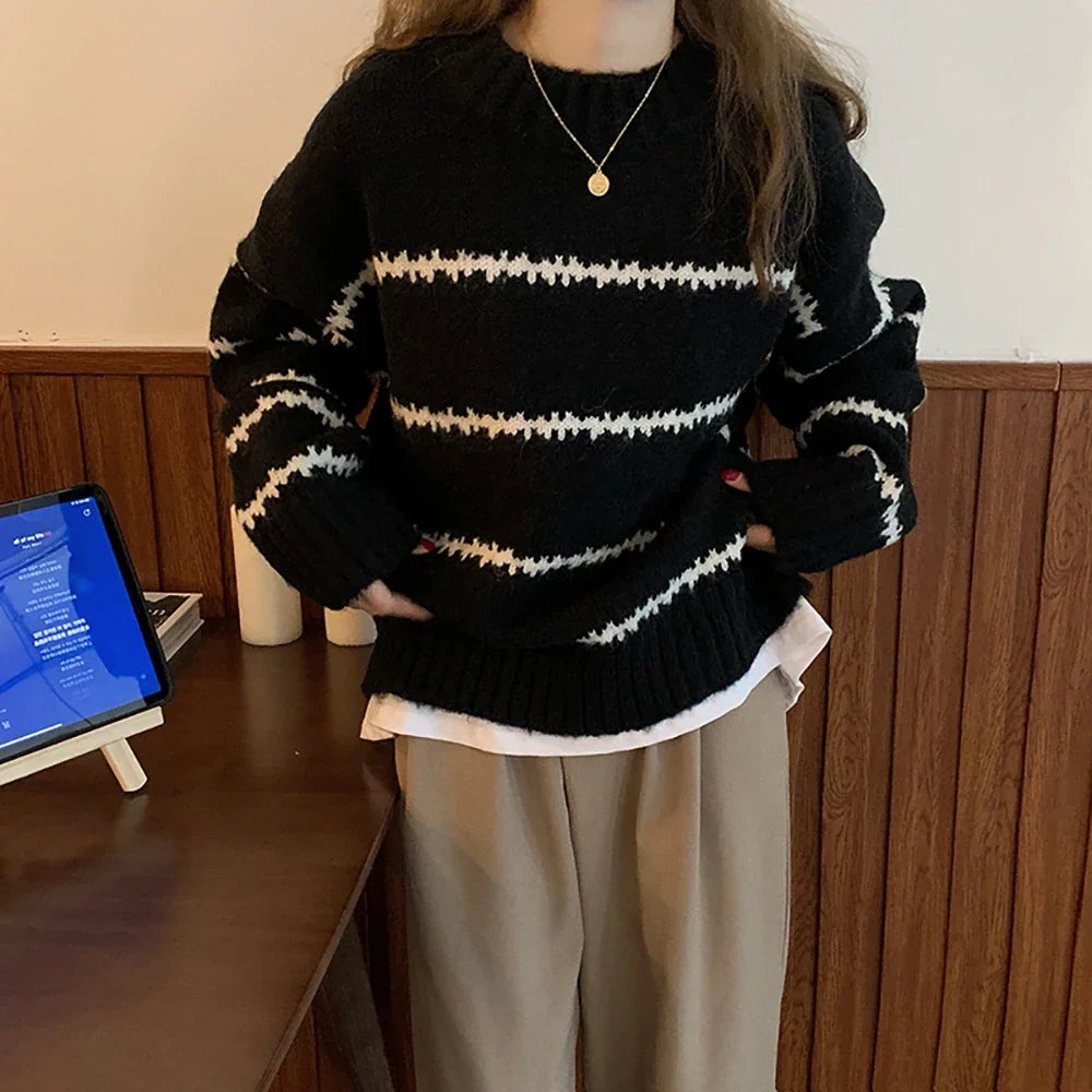 Afslappet Strikket Stribet Sweater