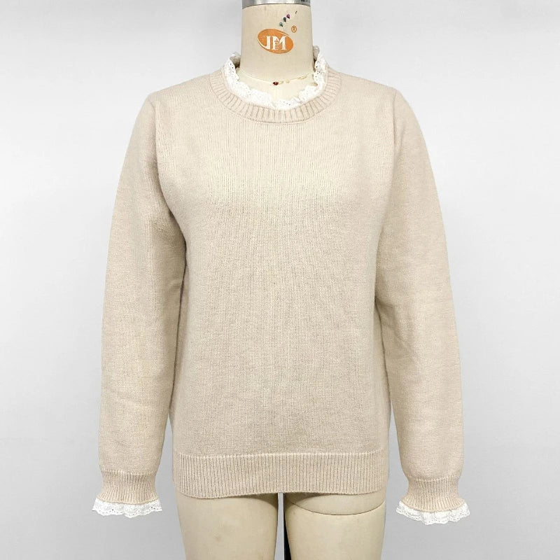 Strikbluse Med Blondekant