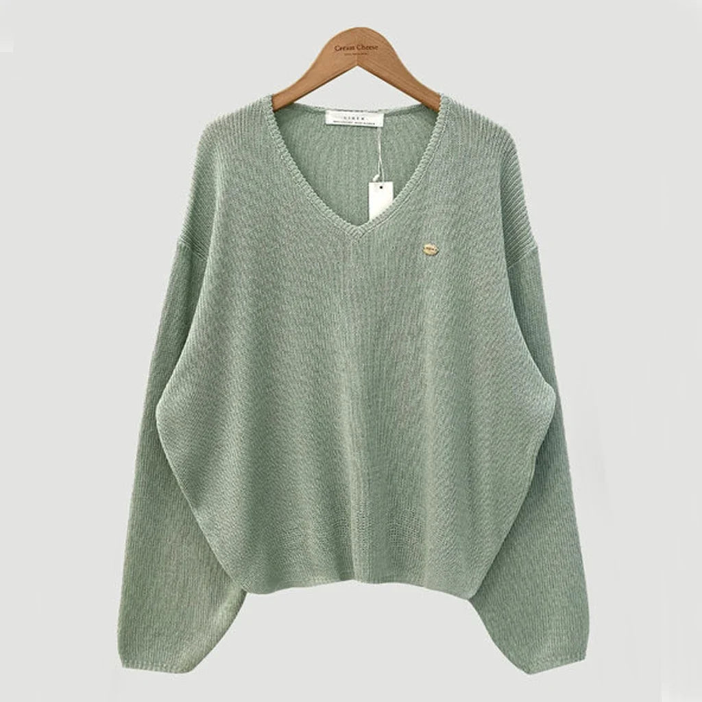 Afslappet Strikbluse Med V-Hals