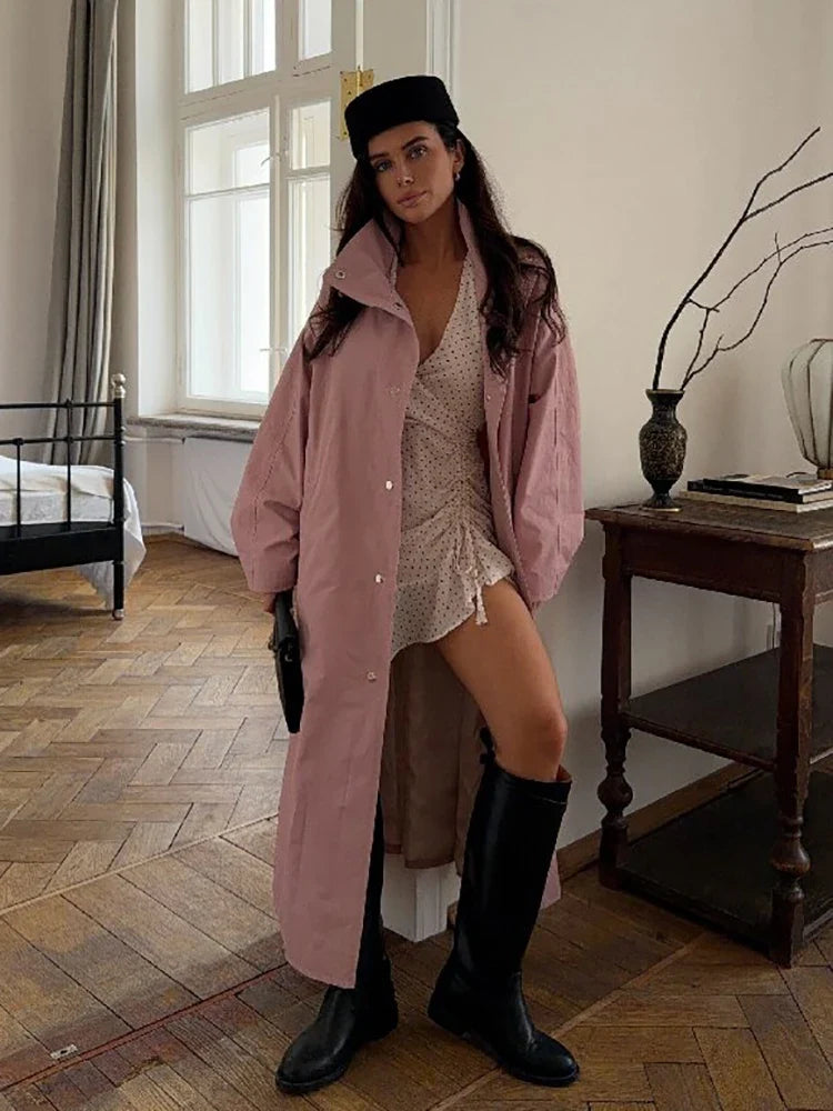 Lyserød Oversized Trenchcoat Med Trykknapper