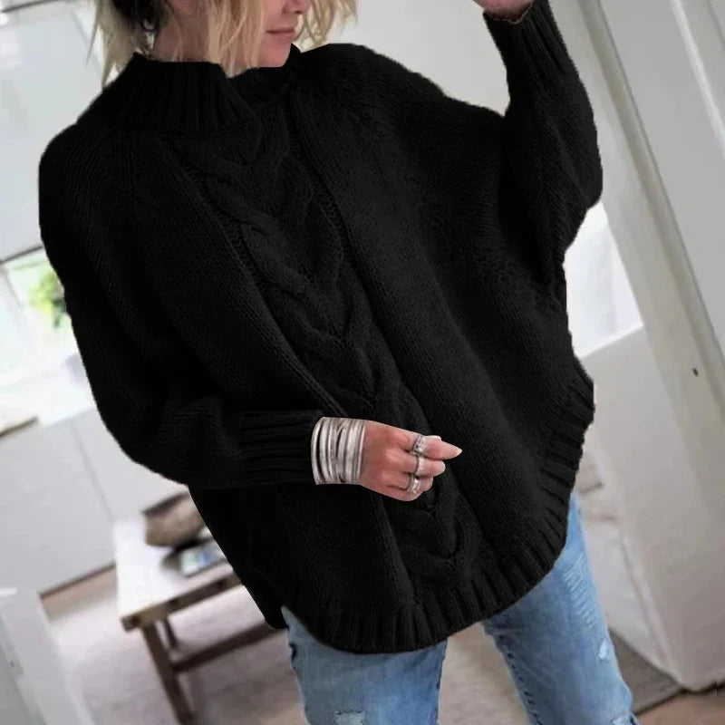 Kabelstrikket Sweater Med Høj Hals