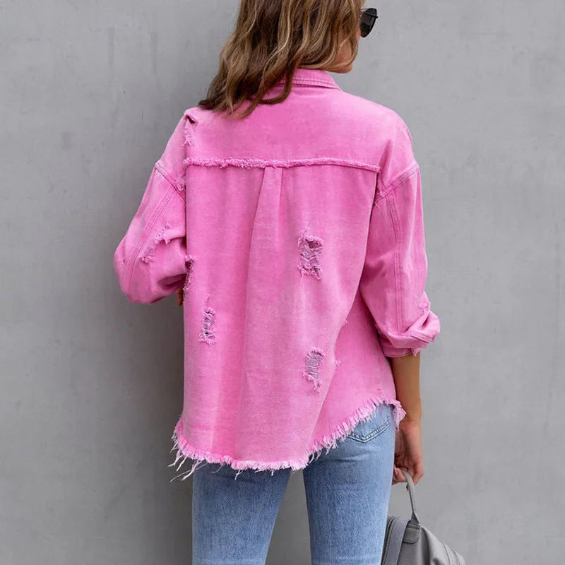 Denimskjortejakke Med Slidte Detaljer