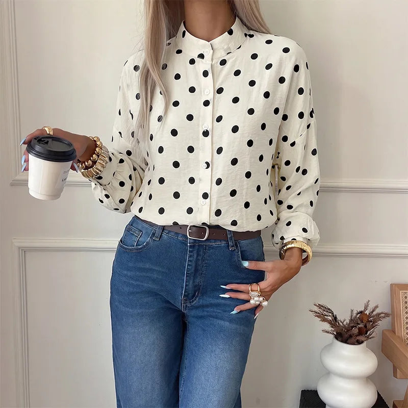 Prikket Bluse Med Kinakrave