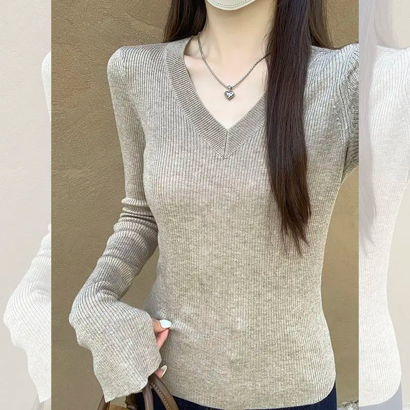 Finribbet V-Hals Pullover