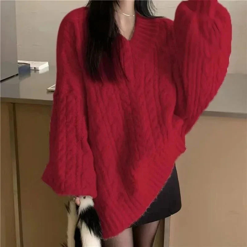 Kabelstrikket Oversize-Pullover