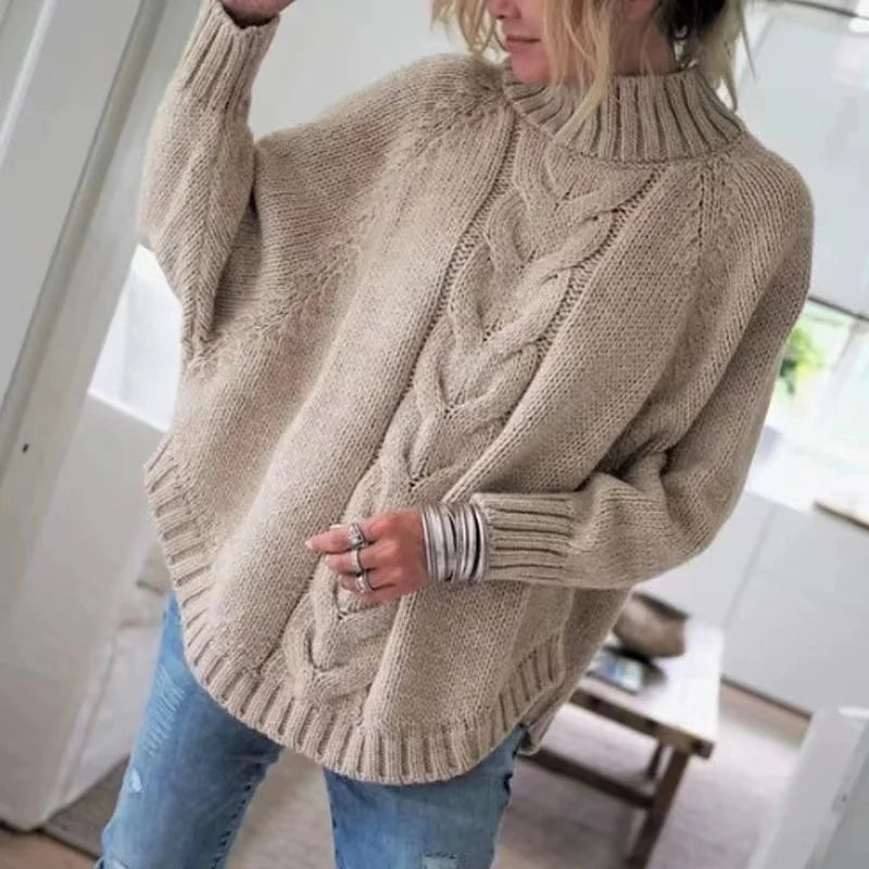 Kabelstrikket Sweater Med Høj Hals