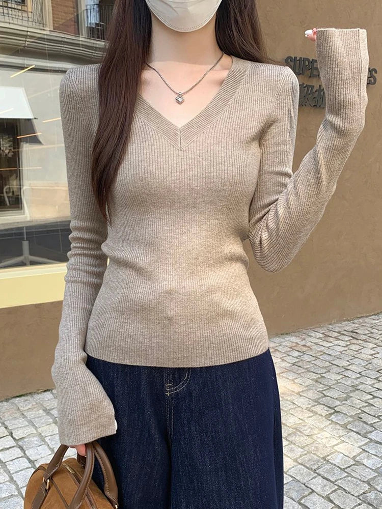 Finribbet V-Hals Pullover