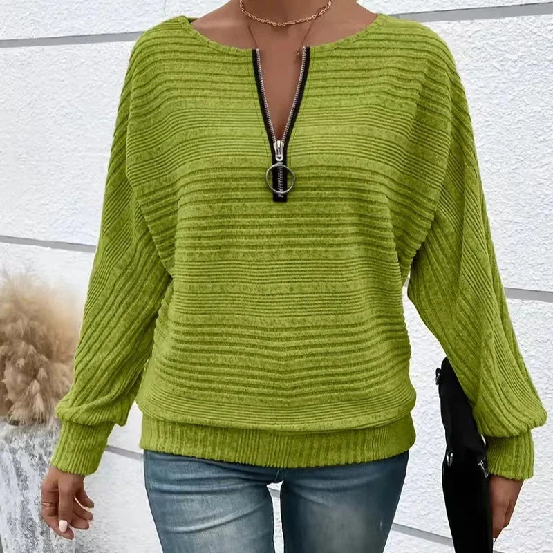 Ribstrikket Pullover med Half-Zip