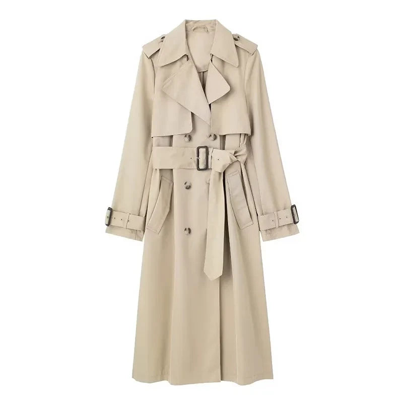 Lang Beige Trenchcoat Med Stormklap