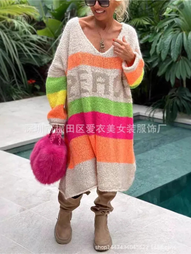 Oversized Stribet Tunika-Strik