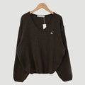 Afslappet Strikbluse Med V-Hals