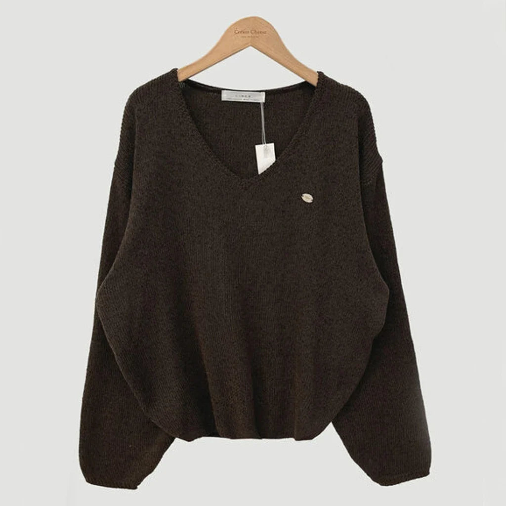 Afslappet Strikbluse Med V-Hals