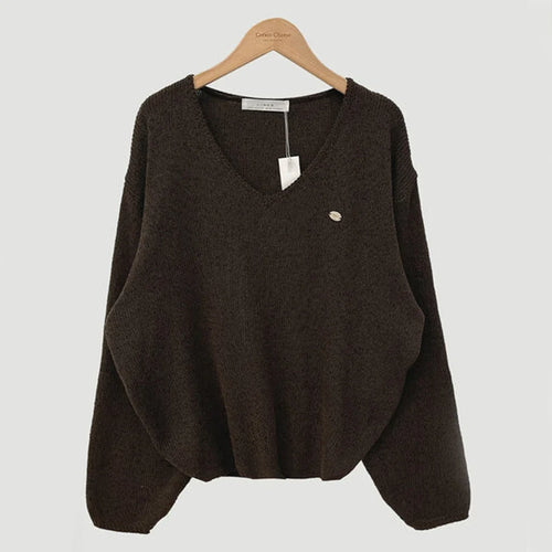 Afslappet Strikbluse Med V-Hals
