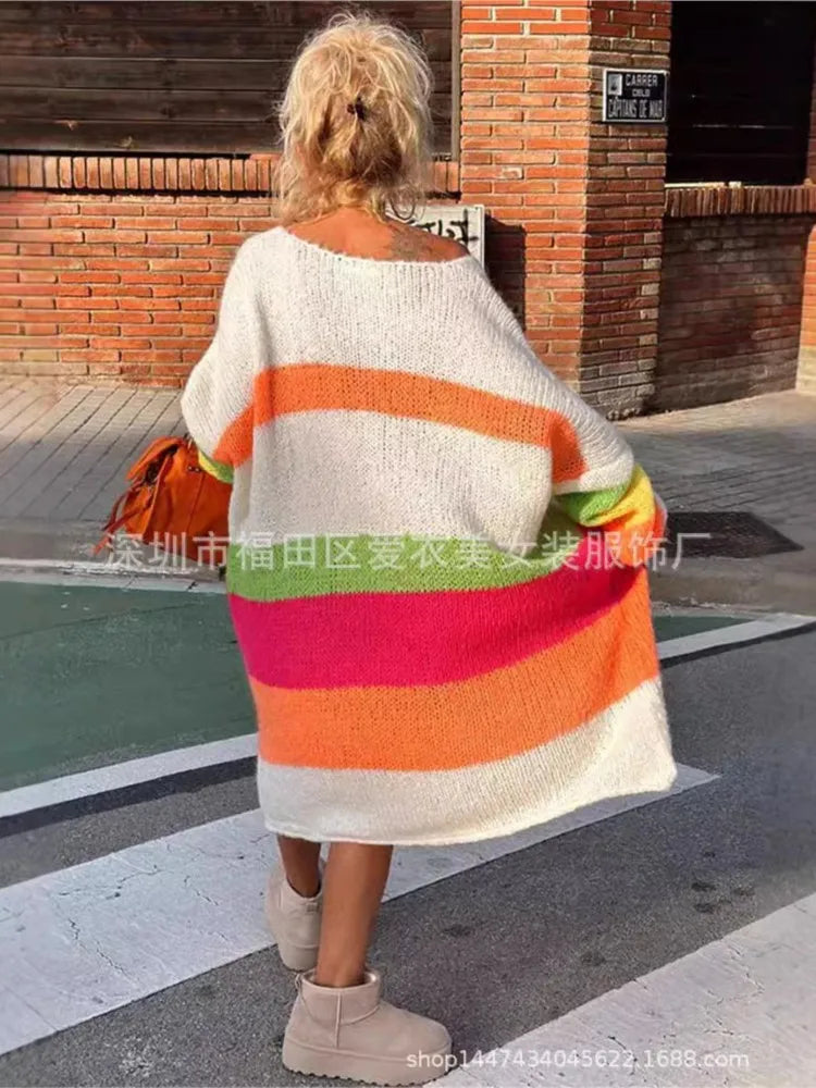 Oversized Stribet Tunika-Strik
