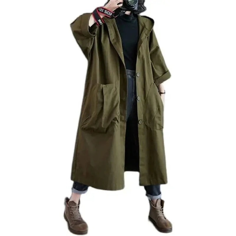 Olivegrøn Trenchcoat Med Store Lommer