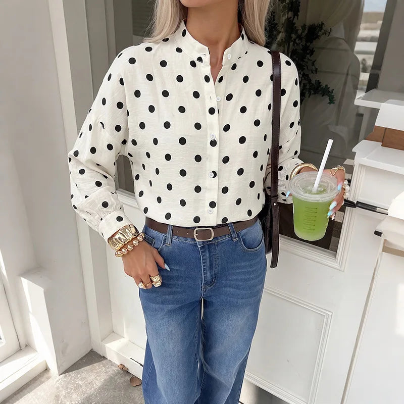 Prikket Bluse Med Kinakrave