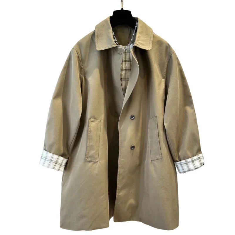 Khakifarvet Trenchcoat Med Ternede Manchetter