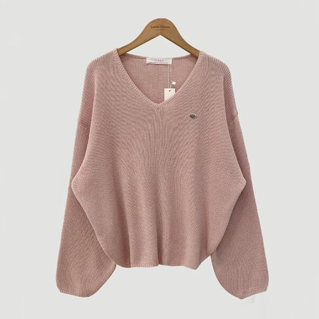 Afslappet Strikbluse Med V-Hals