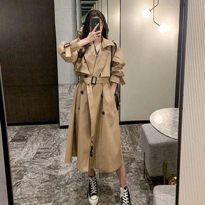 Lang Trenchcoat Med Brede Revers