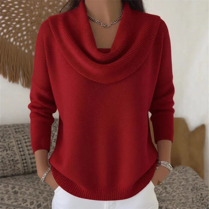 Finstrikket Pullover Med Draperet Krave
