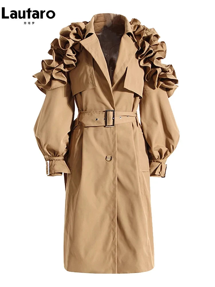 Trenchcoat Med Flæser og Bælte