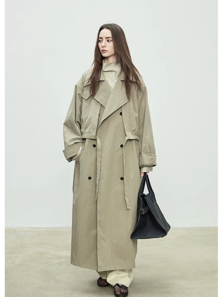 Sandfarvet Trenchcoat Med Store Revers