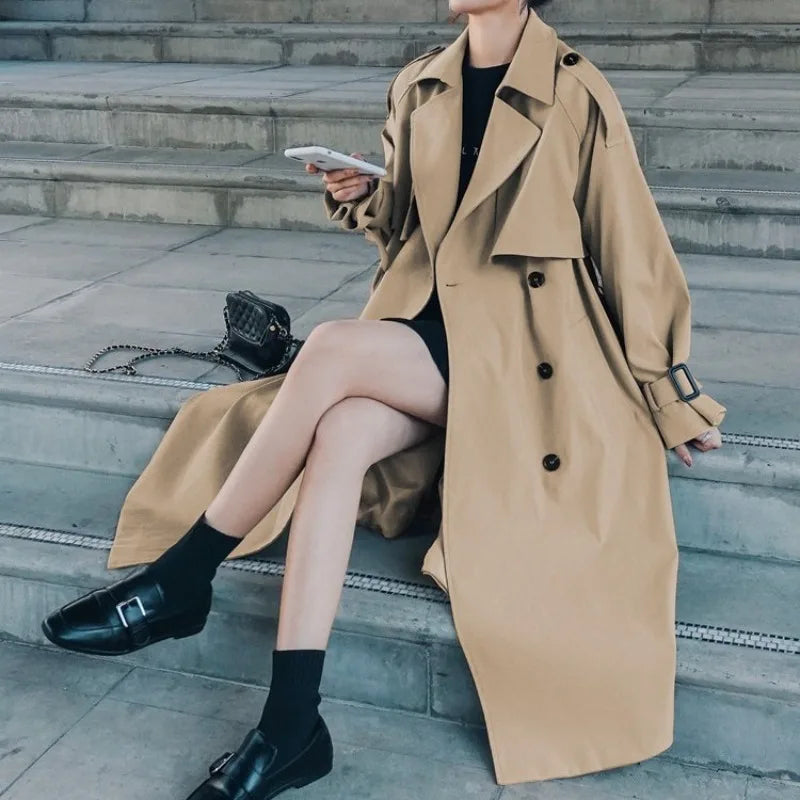 Lang Trenchcoat Med Brede Revers