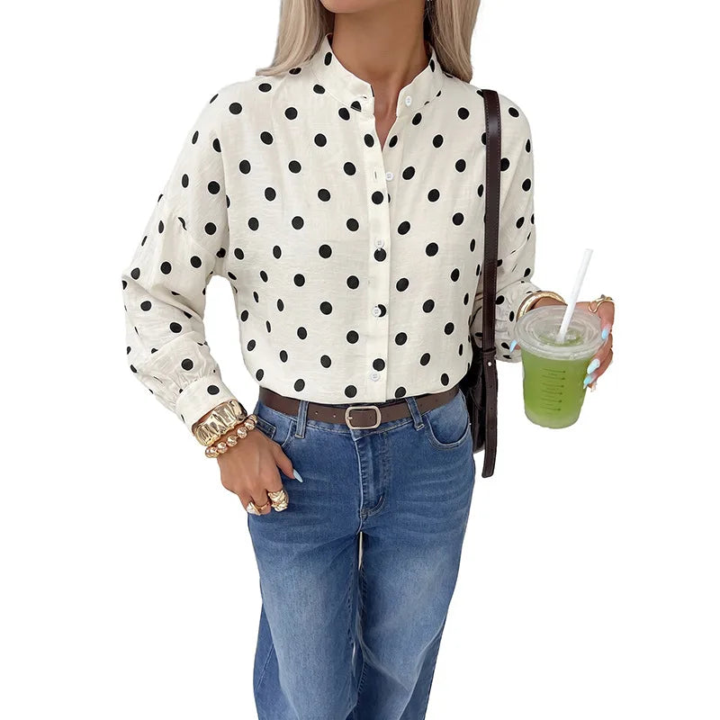 Prikket Bluse Med Kinakrave