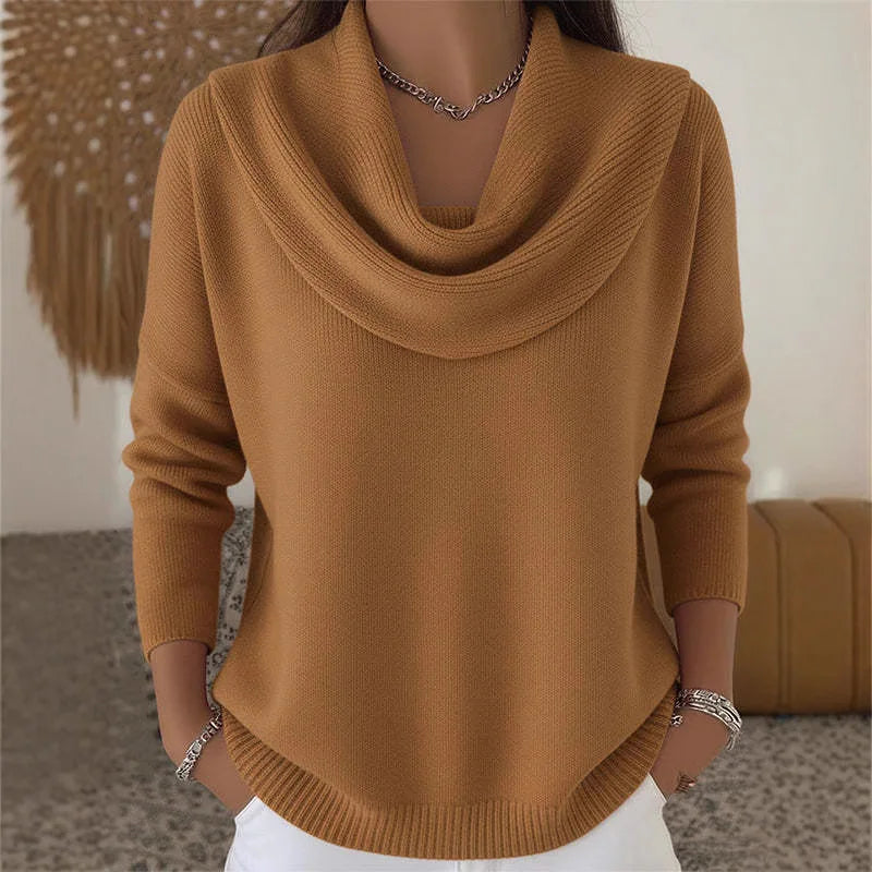 Finstrikket Pullover Med Draperet Krave