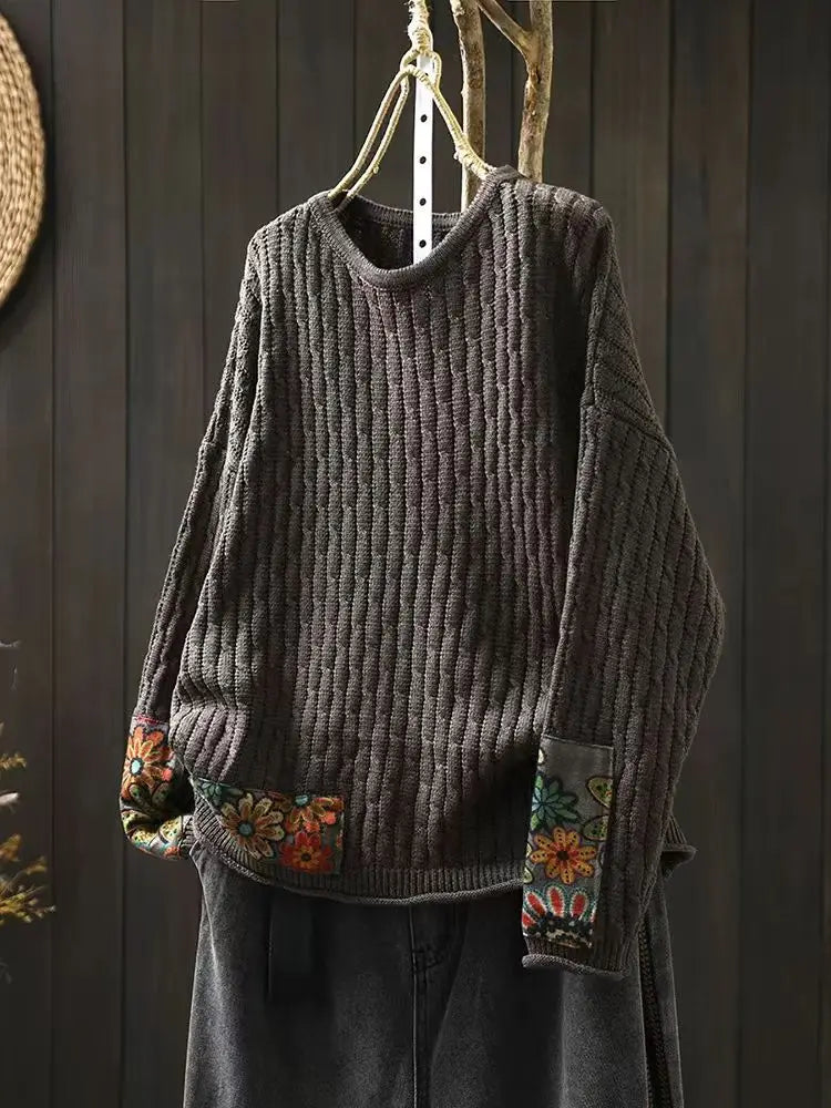 Striktrøje med Blomsterpatchwork