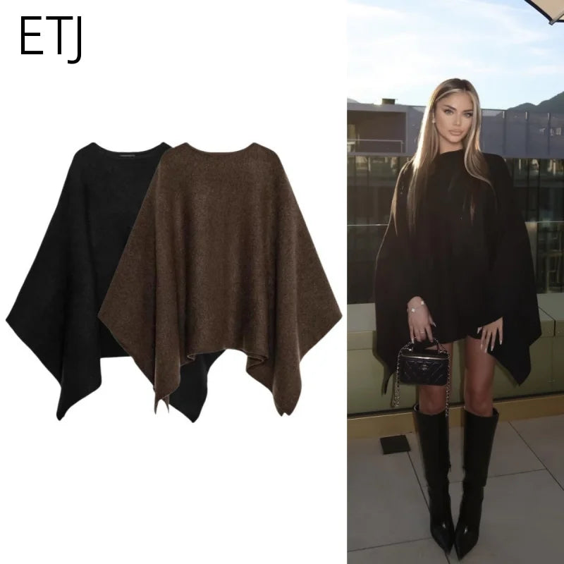 Oversized Cape-Striktrøje Med Flagermusærmer