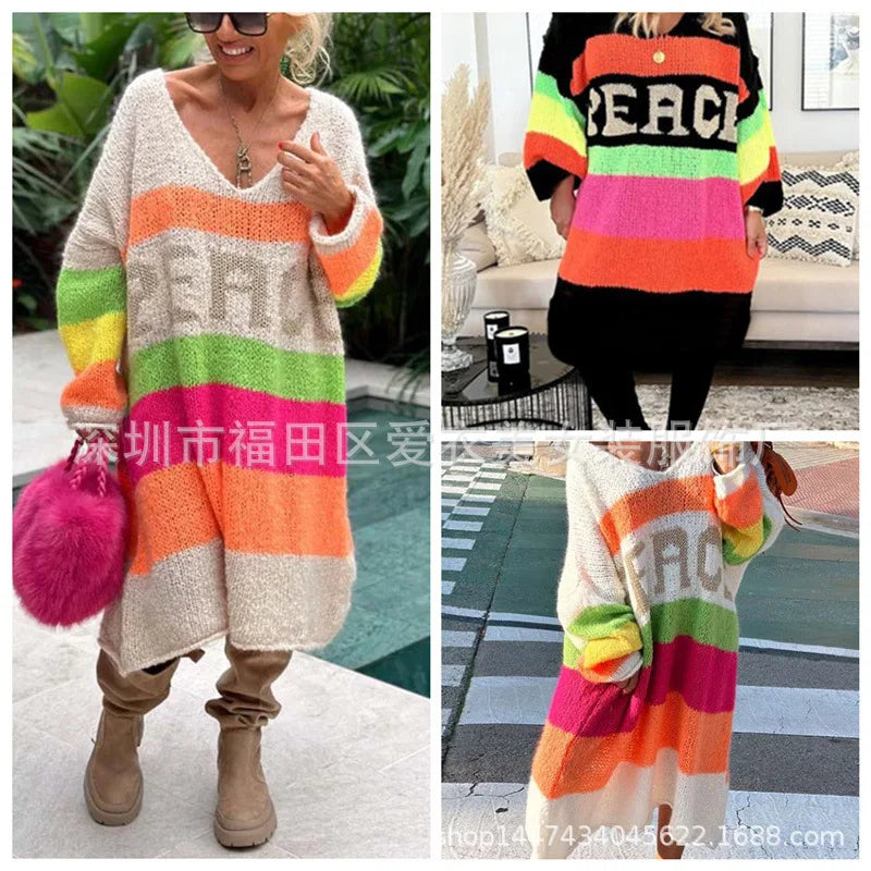 Oversized Stribet Tunika-Strik