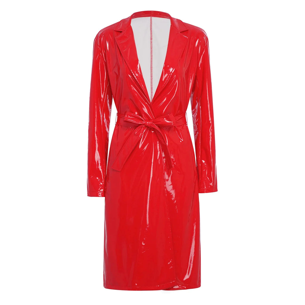 Wet-Look Trenchcoat med Bindebælte
