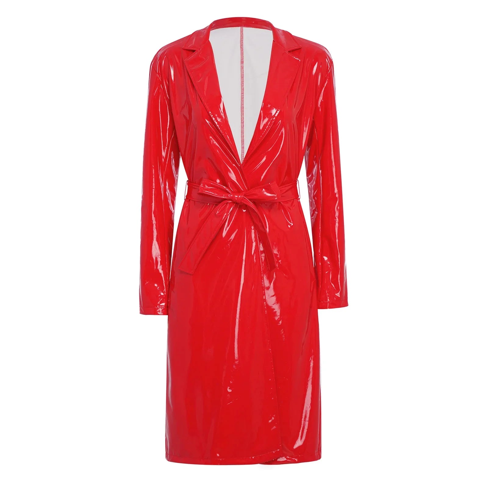 Wet-Look Trenchcoat med Bindebælte