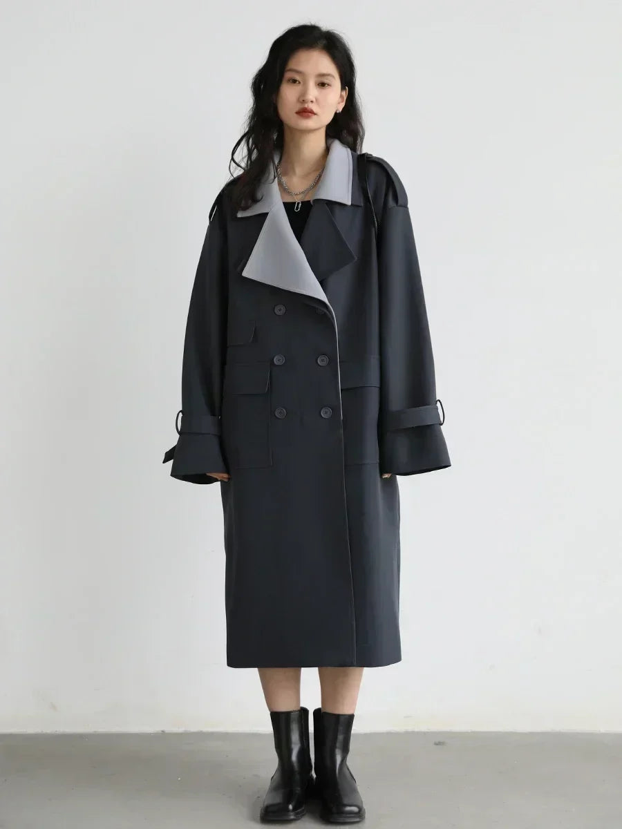 Lang Trenchcoat med Kontrastrevers