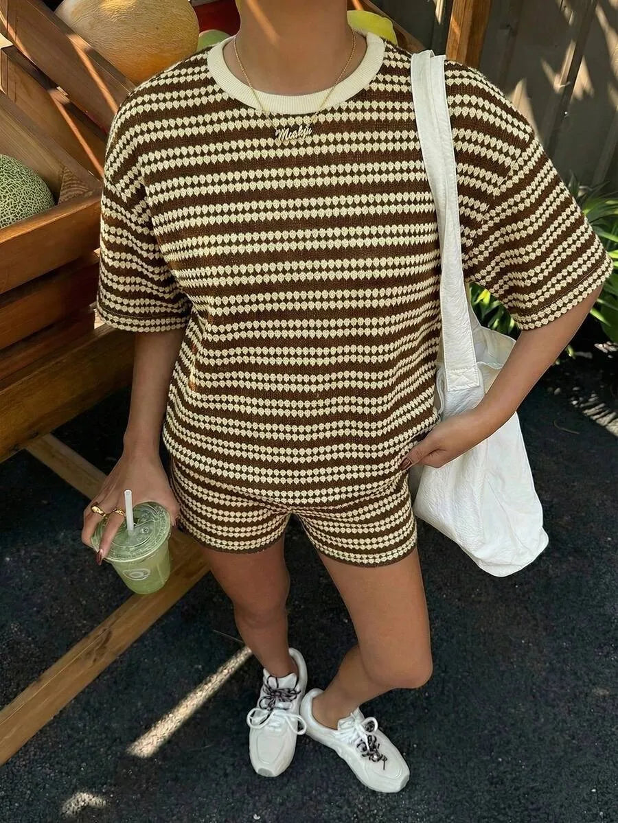 Stribet Striksæt Med Shorts