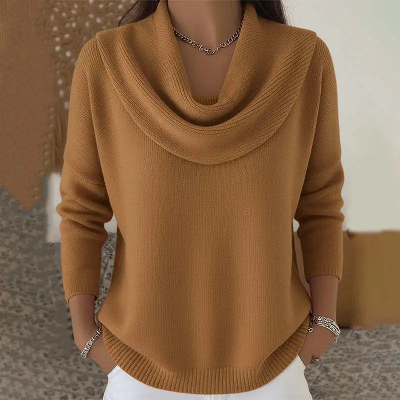 Finstrikket Pullover Med Draperet Krave