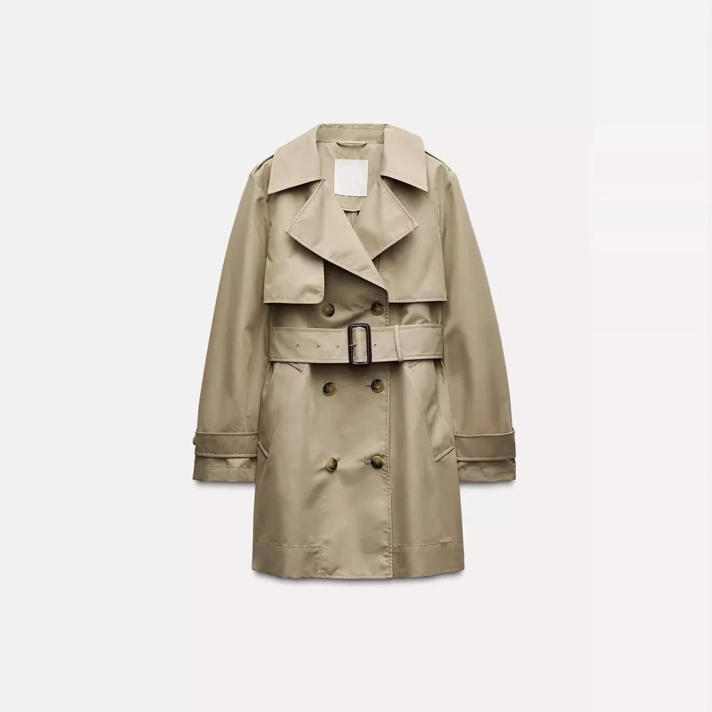 Trenchcoat med Bælte og Dobbeltradet Lukning