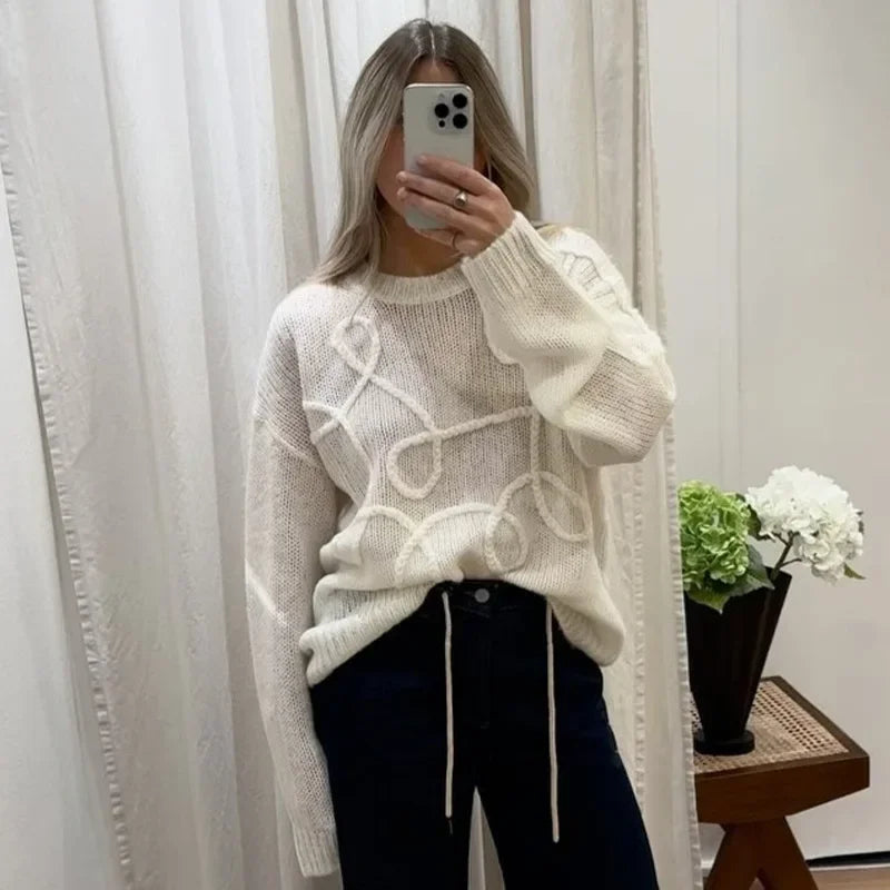 Strikbluse Med Blomstret Struktur