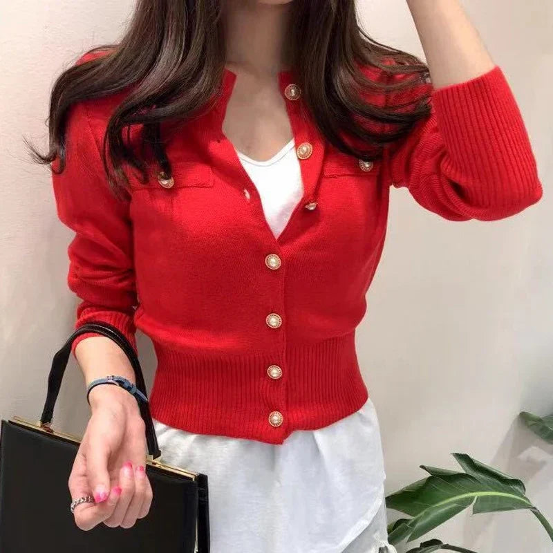 Strikket Cardigan Med Guldfarvede Knapper