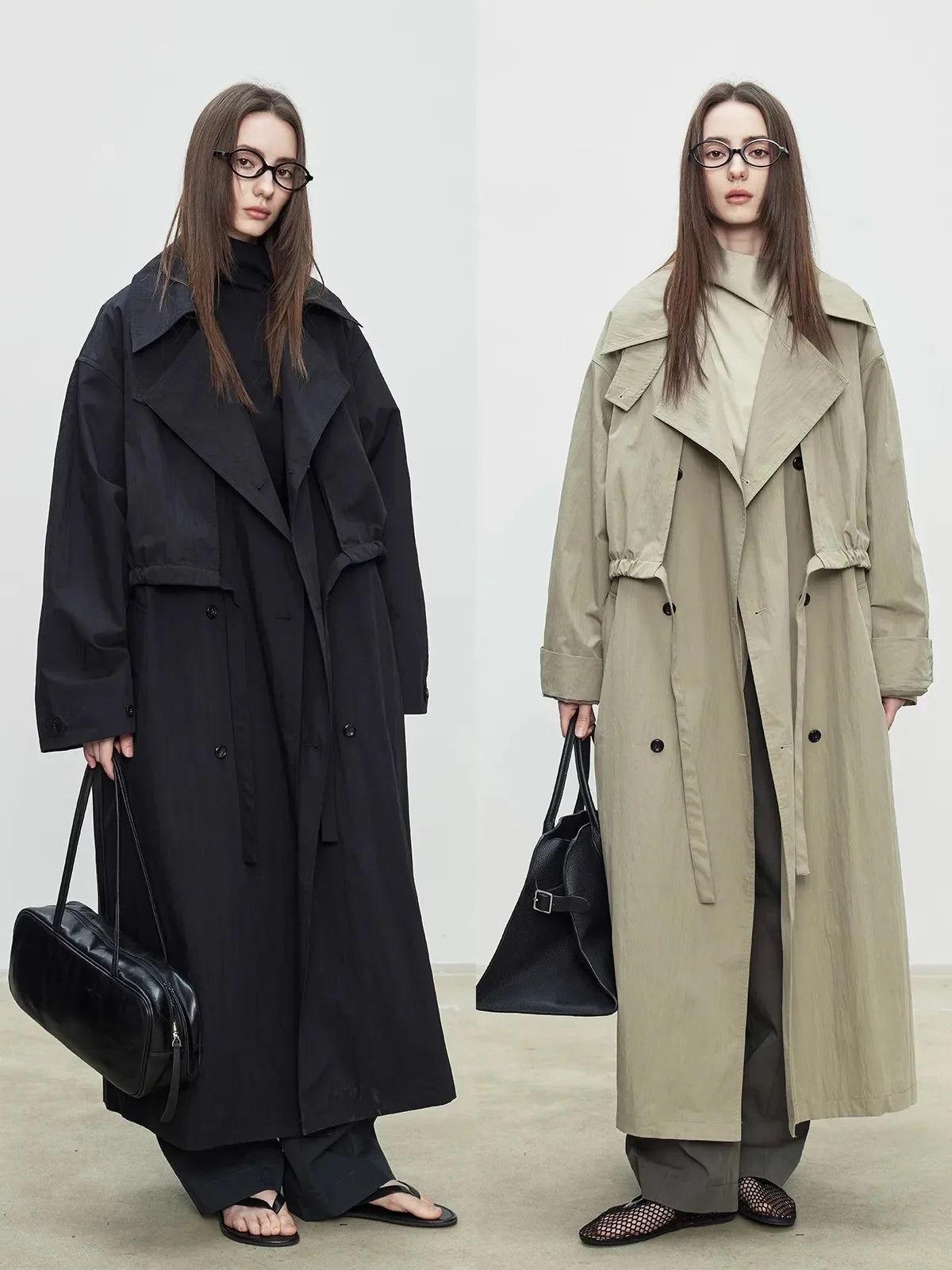 Sandfarvet Trenchcoat Med Store Revers