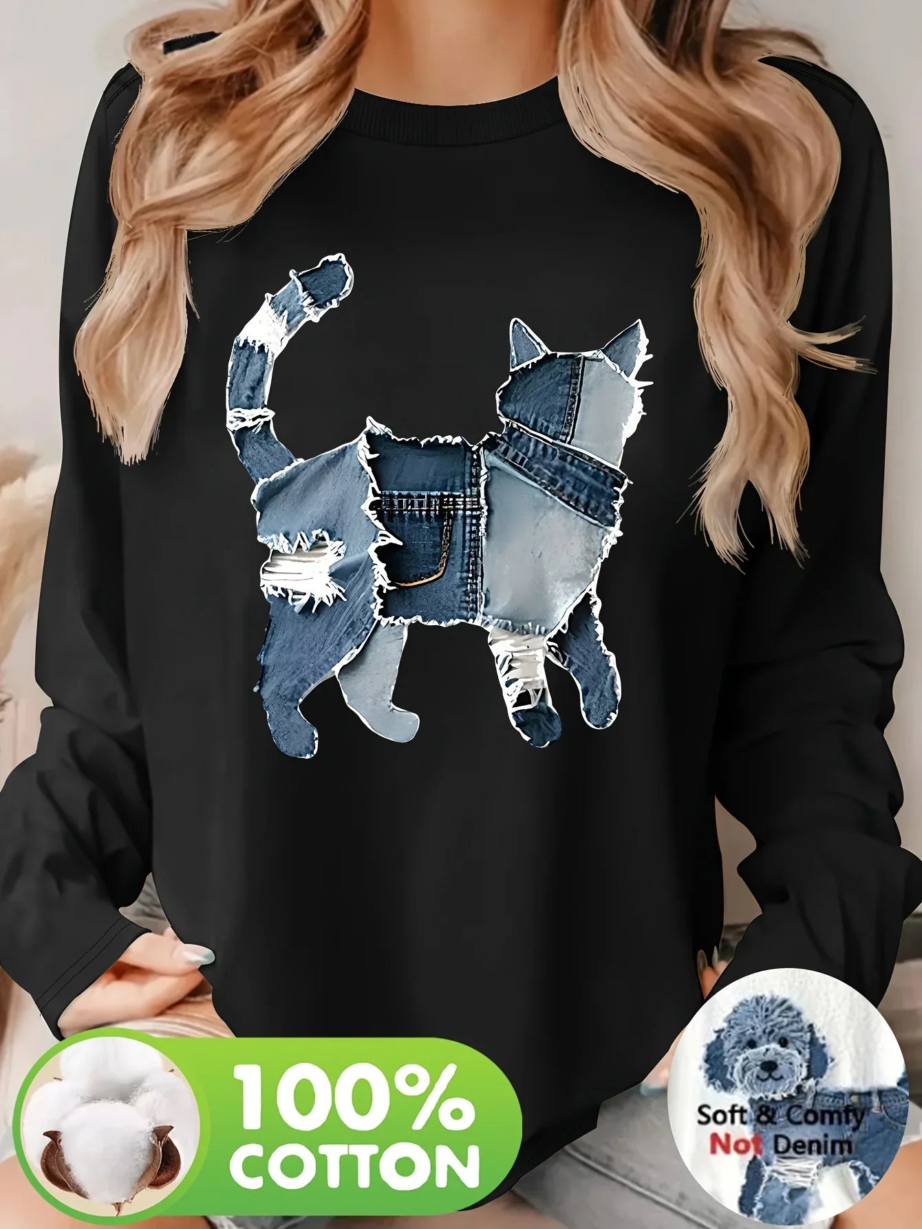 Grafisk Langærmet T-shirt i Bomuld